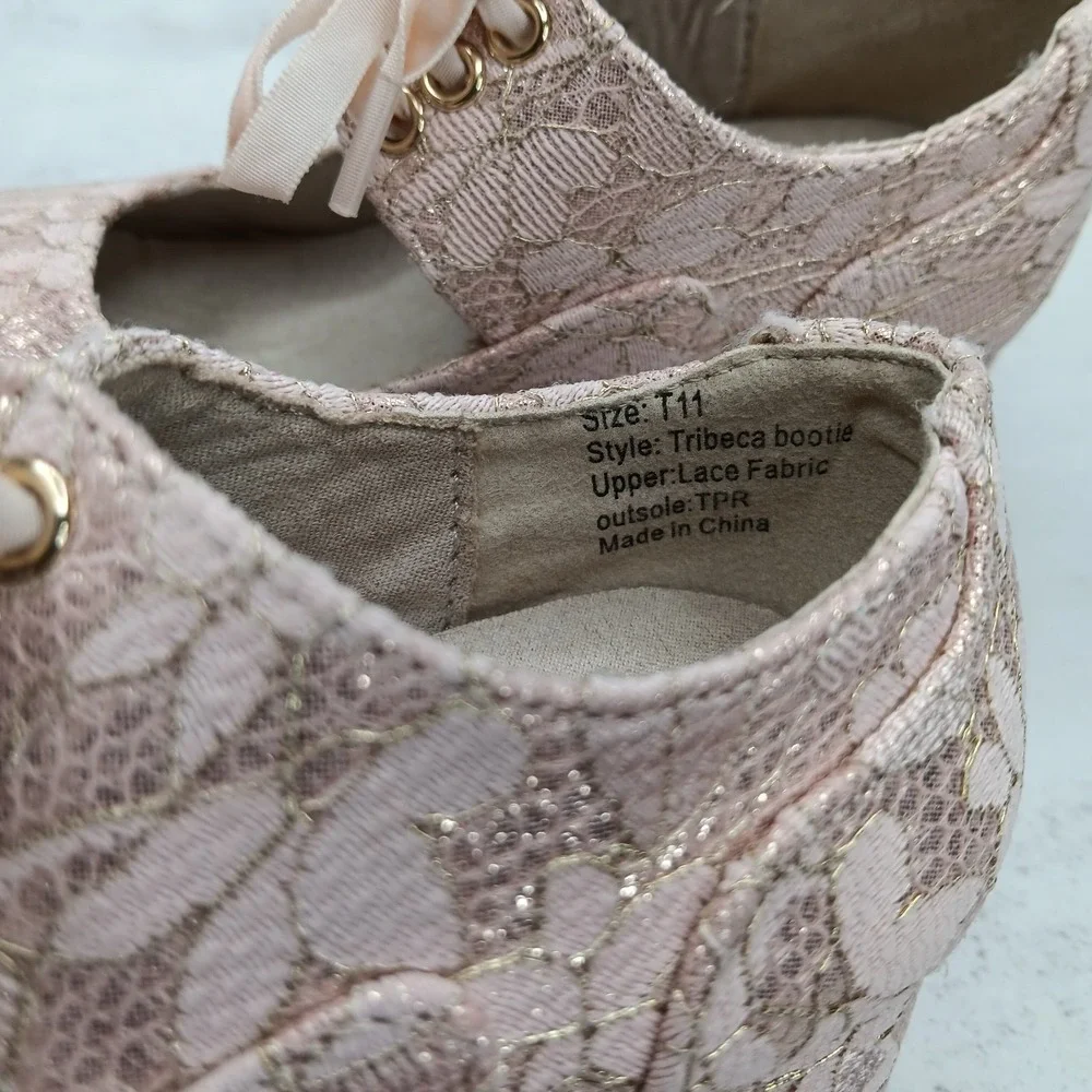 Joyfolie Tribeca Bootie Girls T11 Blush Pink Lace Velvet Lace-Up Elegant Holiday